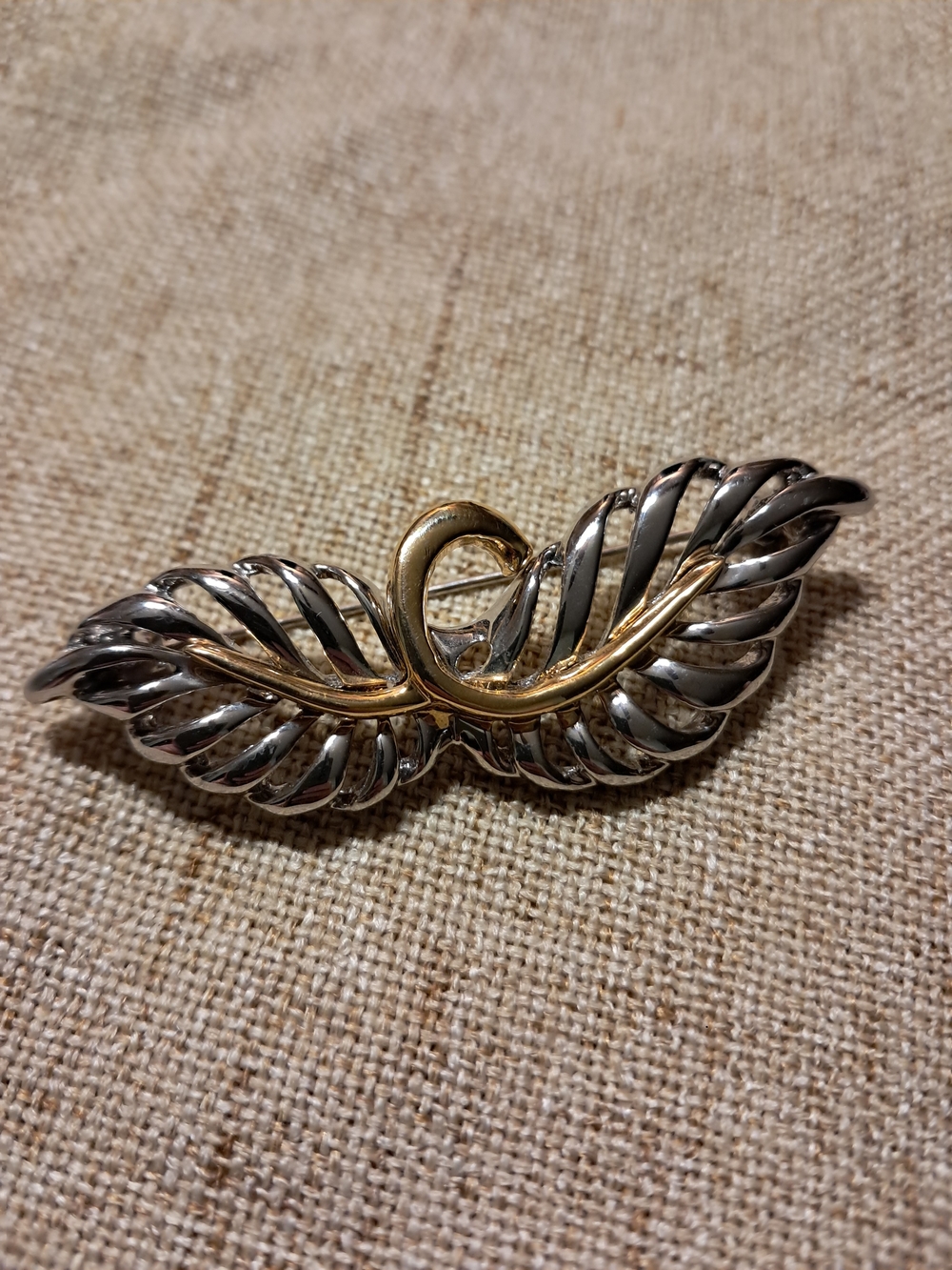 Two-Tone Silver and Gold Leaf Brooch - Women's Jewelry